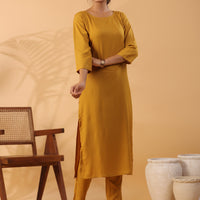 Mustard yellow Round Neck Straight Kurta With Trouser