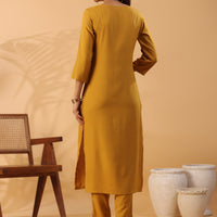 Mustard yellow Round Neck Straight Kurta With Trouser