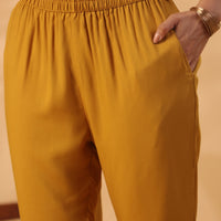 Mustard yellow Round Neck Straight Kurta With Trouser