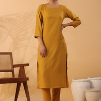 Mustard yellow Round Neck Straight Kurta With Trouser