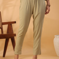 Beige Boat Neck Straight Kurta with Trousers