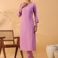 Mauve Colour Round Neck Straight Kurta With Trouser