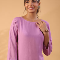 Mauve Colour Round Neck Straight Kurta With Trouser