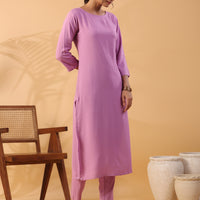 Mauve Colour Round Neck Straight Kurta With Trouser