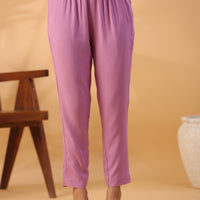 Mauve Colour Round Neck Straight Kurta With Trouser