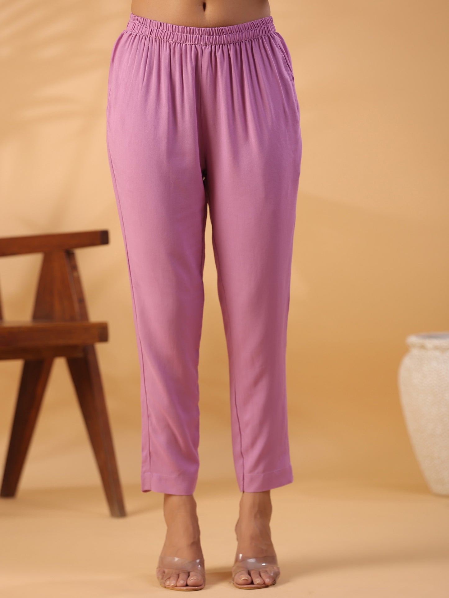 Mauve Colour Round Neck Straight Kurta With Trouser