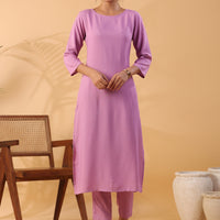 Mauve Colour Round Neck Straight Kurta With Trouser