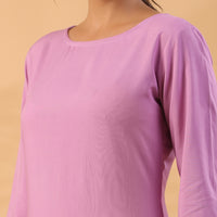 Mauve Colour Round Neck Straight Kurta With Trouser