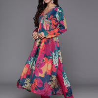 Women Floral Print Flared Kurta with Pants And Dupatta