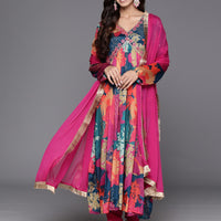 Women Floral Print Flared Kurta with Pants And Dupatta