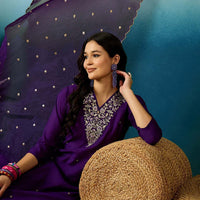 Embroidered V-Neck Straight Kurta with Pants and Dupatta