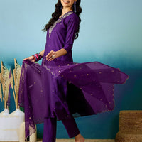 Embroidered V-Neck Straight Kurta with Pants and Dupatta