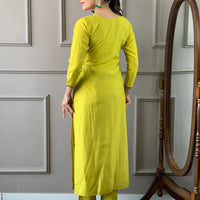 Lemon Yellow Viscose Silk Straight Kurta with bottom and dupatta