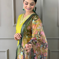 Lemon Yellow Viscose Silk Straight Kurta with bottom and dupatta