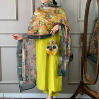 Lemon Yellow Viscose Silk Straight Kurta with bottom and dupatta