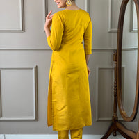 Mustard Classic Embroidery Design Kurta With Pant and Dupatta