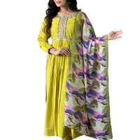 Lemon Yellow Viscose Chanderi  Kurta with bottom and dupatta