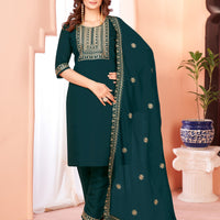 Green  Embroidered Kurta set With Bottom Wear and Dupatta