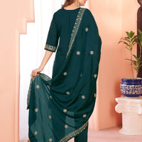 Green  Embroidered Kurta set With Bottom Wear and Dupatta