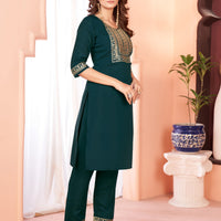 Green  Embroidered Kurta set With Bottom Wear and Dupatta