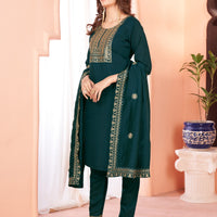 Green  Embroidered Kurta set With Bottom Wear and Dupatta