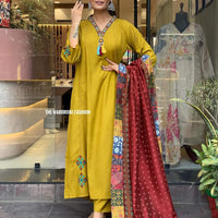 Mustard Yellow Simple Beautiful Kurta Set with Bottom and Dupatta