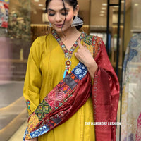 Mustard Yellow Simple Beautiful Kurta Set with Bottom and Dupatta