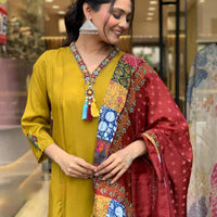 Mustard Yellow Simple Beautiful Kurta Set with Bottom and Dupatta