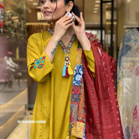 Mustard Yellow Simple Beautiful Kurta Set with Bottom and Dupatta