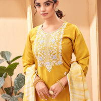 Mustard Yellow Simple Beautiful Kurta Set with Bottom and Dupatta