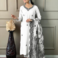 Women"s Off-White Embroidery Straight Kurta Pant With Dupatta