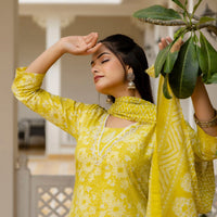 Printed Yellow Kurta Set with Bottom Wear and Dupatta